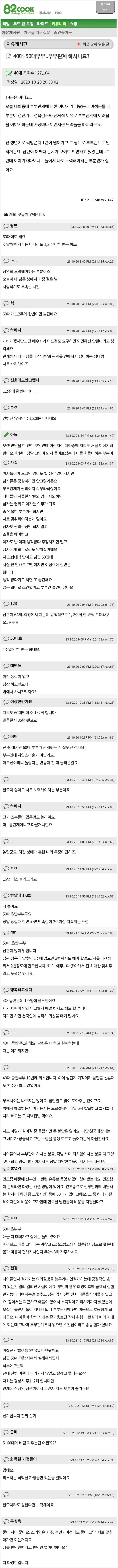 40대 이상 중년여성들이 말하는 부부관계 횟수