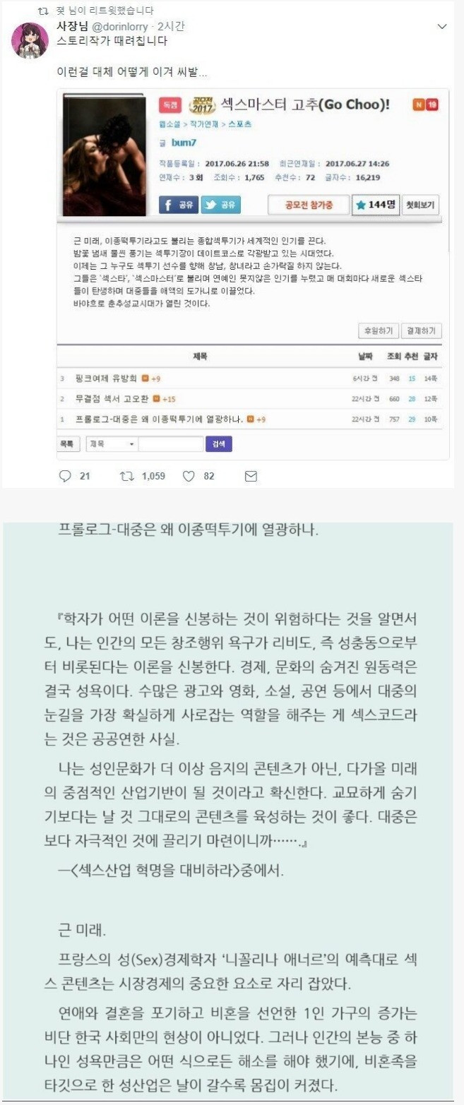 눈을 의심케 하는 제목과 혀를 내두르는 필력의 소설