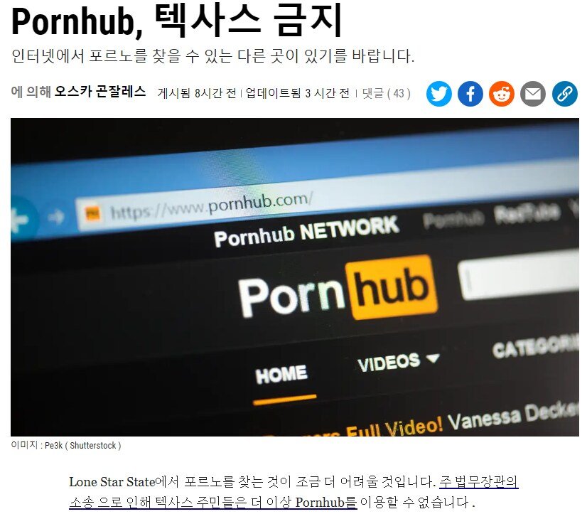 속보 텍사스 폰허브 금지