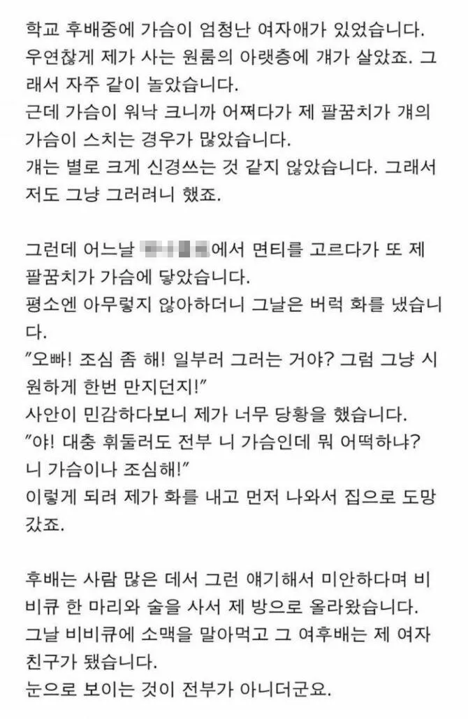 가슴이 엄청난 여후배 썰