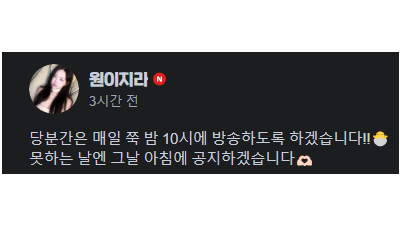 매일밤 10시에 찾아온다는 치지직 원이지라 공지사진 ㅗㅜㅑ