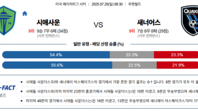 7월 20일 MLS 시애사운 vs 새너어스