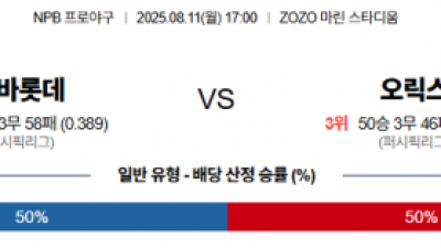 8월 11일 NPB 지바롯데 vs 오릭스