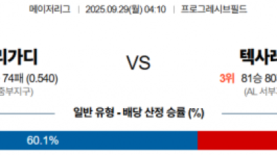 9월 29일 MLB 클리가디 vs 텍사레인