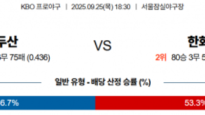 9월 25일 KBO 두산 vs 한화