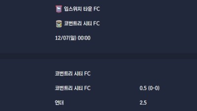 2025-12-07 [The Championship] 입스위치 타운 FC VS 코번트리 시티 FC 분석