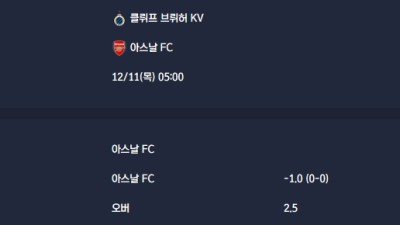 2025-12-11 [UEFA Champions League] 클뤼프 브뤼허 KV VS 아스날 FC 분석