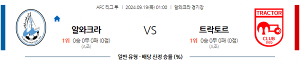 9월19일 AFC아시안컵 알와크라 SC 트락토르 사지 FC 아시아축구분석 스포츠분석