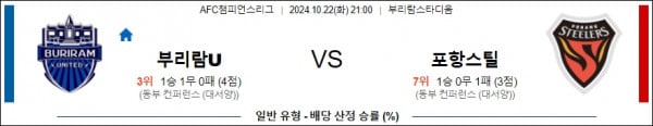 10월22일 AFC챔피언스리그 부리람 포항 해외축구분석 스포츠분석