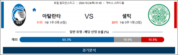 10월24일 챔피언스 아탈란타 셀틱 해외축구분석 스포츠분석