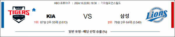 10월 22일 1830 KBO 기아 삼성 한일야구분석 스포츠분석