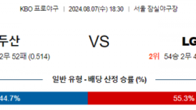 8월 7일 18:30 KBO 두산 LG 한일야구분석 스포츠분석