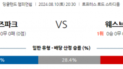 8월10일 잉글랜드챔피언쉽 퀸즈파크레인저스 웨스트브롬 해외축구분석 스포츠분석