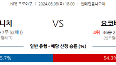 8월 8일 18:00 NPB 주니치 요코하마 한일야구분석 스포츠분석