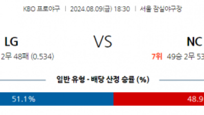 8월 9일 18:30 KBO LG NC 한일야구분석 스포츠분석