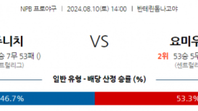 8월 10일 14:00 NPB 주니치 요미우리 한일야구분석 스포츠분석