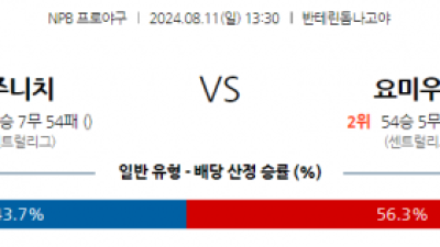 8월 11일 13:30 NPB 주니치 요미우리 한일야구분석 스포츠분석