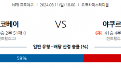 8월 11일 18:00 NPB 요코하마 야쿠르트 한일야구분석 스포츠분석