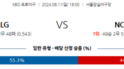 8월 11일 18:00 KBO LG NC 한일야구분석 스포츠분석