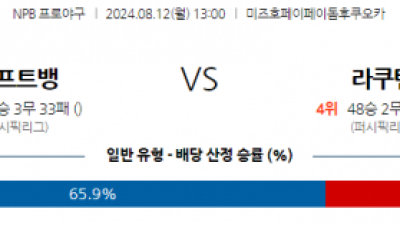 8월 12일 13:00 NPB 소프트뱅크 라쿠텐 한일야구분석 스포츠분석