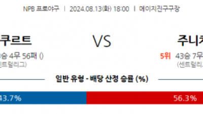 8월 13일 18:00 NPB 야쿠르트 주니치 한일야구분석 스포츠분석