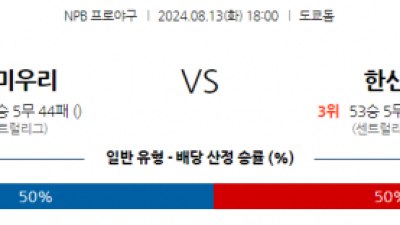 8월 13일 18:00 NPB 요미우리 한신 한일야구분석 스포츠분석