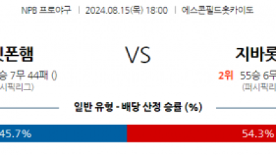 8월 15일 18:00 NPB 니혼햄 지바롯데 한일야구분석 무료중계 스포츠분석