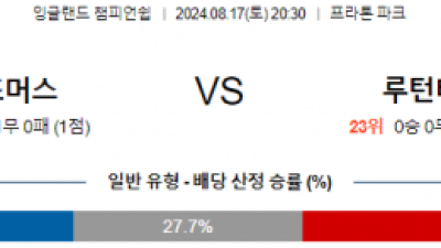 8월17일 EFL 포츠머스 루턴타운 해외축구분석 스포츠분석