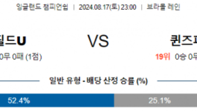 8월17일 EFL 셰필드 퀸즈파크 해외축구분석 스포츠분석