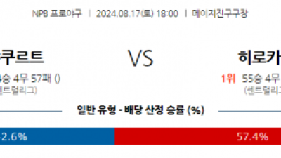 8월 17일 18:00  NPB 야쿠르트 히로시마 한일야구분석 스포츠분석