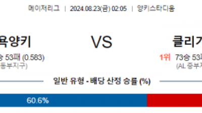 8월23일 02:05 MLB 뉴욕양키스 클리블랜드 해외야구분석 스포츠분석