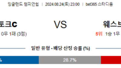 8월24일 잉글랜드챔피언쉽 스토크시티 웨스트브롬 해외축구분석 스포츠분석