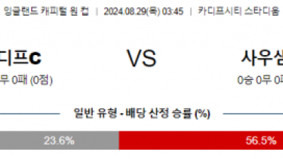 8월29일 잉글랜드케피탈원컵 카디프시티 사우스햄튼 해외축구분석 스포츠분석