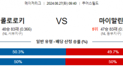 8월27일 09:40 MLB 콜로라도 마이애미 해외야구분석 스포츠분석