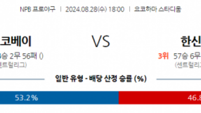 8월 28일 18:00 NPB 요코하마 힌신 한일야구분석 스포츠분석