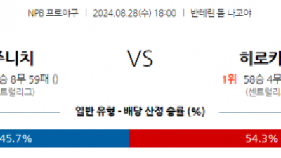 8월 28일 18:00 NPB 주니치 히로시마 한일야구분석 스포츠분석