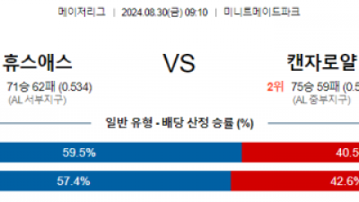 8월30일 09:10 MLB 휴스턴 캔자스시티 해외야구분석 스포츠분석