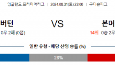 8월31일 프리미어리그 에버튼 본머스 해외축구분석 스포츠분석