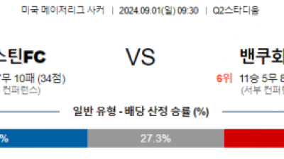 9월1일 메이저리그사커 오스틴 벤쿠버 해외축구분석 스포츠분석