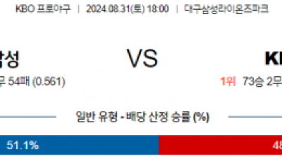 8월 31일 18:00 KBO 삼성 KIA 한일야구분석  스포츠분석