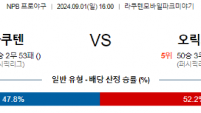 9월 1일 16:00 NPB 라쿠텐 오릭스 한일야구분석 스포츠분석