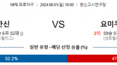 9월 1일 18:00 NPB 한신 요미우리 한일야구분석 스포츠분석