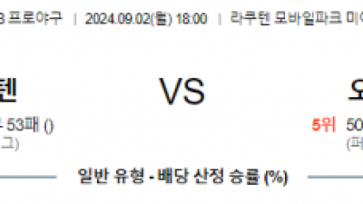 9월 2일 18:00 NPB 라쿠텐 오릭스 한일야구분석 스포츠분석