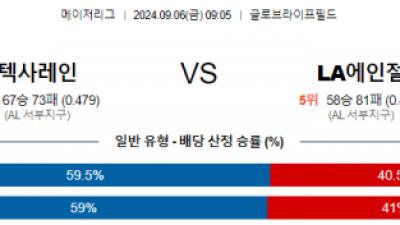 9월6일 09:05 MLB 텍사스 LA에인절스 해외야구분석 스포츠분석