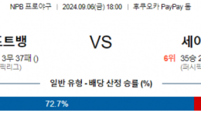 9월 6일 18:00 NPB 소프트뱅크 세이부 한일야구분석 스포츠분석