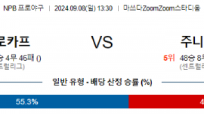 9월 8일 13:30  NPB 히로시마 주니치 한일야구분석 스포츠분석