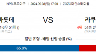 9월 8일 17:00 NPB 지바롯데 라쿠텐 한일야구분석 스포츠분석