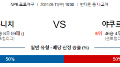 9월 11일 18:00 NPB 주니치 야쿠르트 한일야구분석 스포츠분석