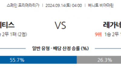 9월14일 라리가 레알 베티스 CD 레가네스 해외축구분석  스포츠분석