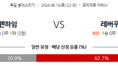 9월14일 분데스리가 TSG 1899 호펜하임 레버쿠젠 해외축구분석 스포츠분석